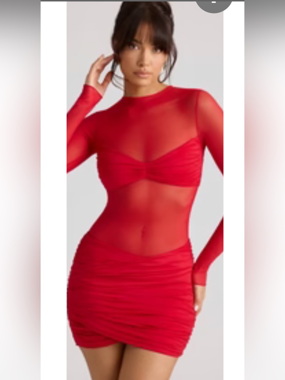 Oh Polly Red Sheer Panel Long-Sleeve Bodycon Dress sz 6
